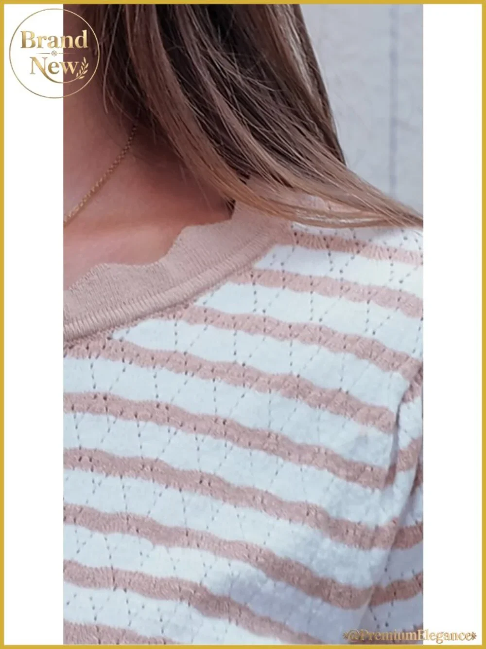 Women's Short Sleeve Striped Knit Sweater Lightweight Pullover Henley Ruffle